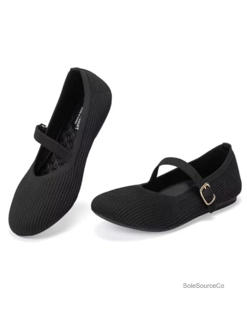 Women's Mary Jane Flats Adjustable Strap Round Toe Knit Work Shoes